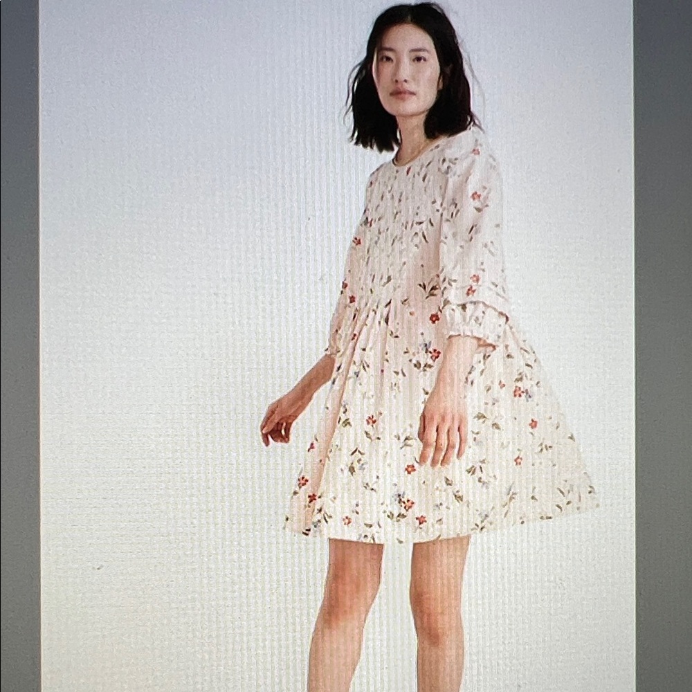 Madewell Pintuck Puff-Sleeve Mini Dress in Seaside Floral